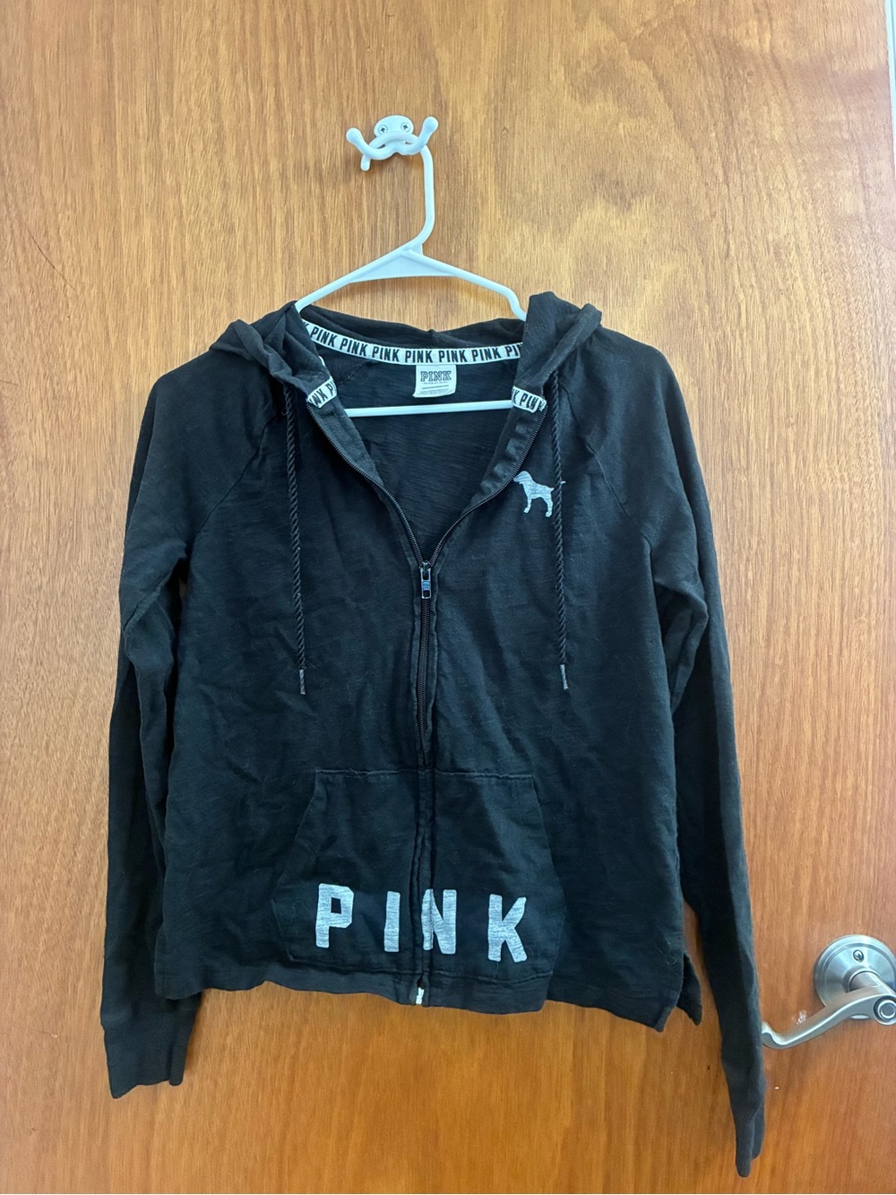 PINK Victoria's Secret Girls' Black Zip Hoodie - Logo Detail